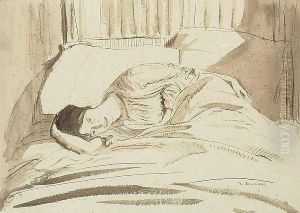 Reclining Lady In Bed. by Randolph Schwabe