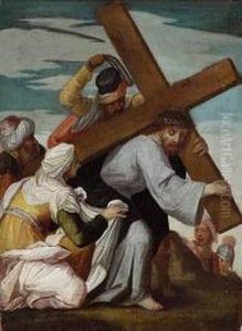 6. Kreuzwegstation. Christus 
Fallt Unter Dem Kreuz Und Veronika Reicht Ihm Das Schweistuch. by Christoph Schwarz