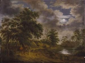 Viaggiatori Su Un Carro Al Chiarordella Luna by Hendrick Willelm Schweickhardt