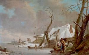 Grose Winterlandschaft Mit Einem Bauernhaus Und Einem Holz Sammelnden Bauernpaar