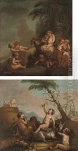 The Infant Bacchus On A Goat,
With Putti Disporting, In A Landscape; And Putti Disporting With A Goat,
In A Landscape by Hendrick Willelm Schweickhardt