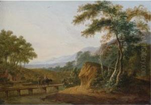 An Italianate Landscape With Two Figures On A Bridge In The Foreground An Italianate Landscape With Two Figures On A Bridge In The Foreground