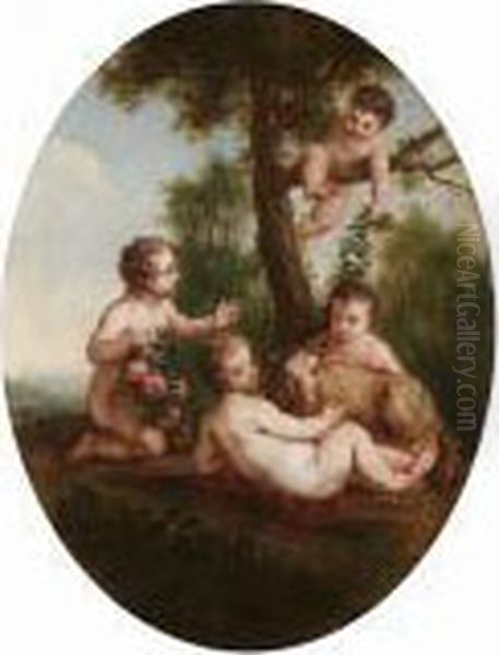 Putti Desporting In A Landscape - view 1
