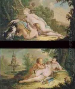 Venus Mit Amor (#) Diana Mit Amor by Hendrick Willelm Schweickhardt
