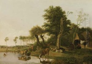 Het Spiegelende Koetje: A Milkmaid Conversing With A Peasant
