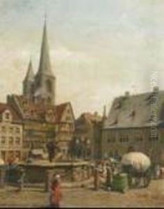 Market At Halberstadt by Albert Schwendy
