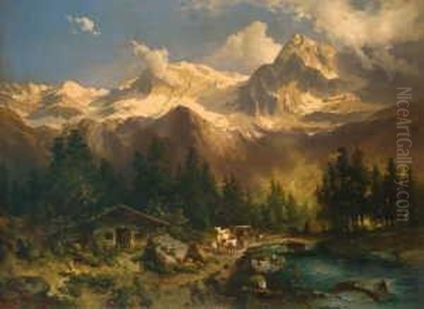 Hochgebirgslandschaft. Signiert
Unten Links: Carl Schweninger. Ol Auf Leinwand. H 93; B 127 Cm. - view 1