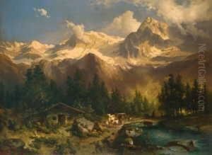 Hochgebirgslandschaft. Signiert 
Unten Links: Carl Schweninger. Ol Auf Leinwand. H 93; B 127 Cm.