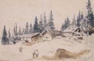 Zima W Alpejskiej Wiosce by Carl I Schweninger