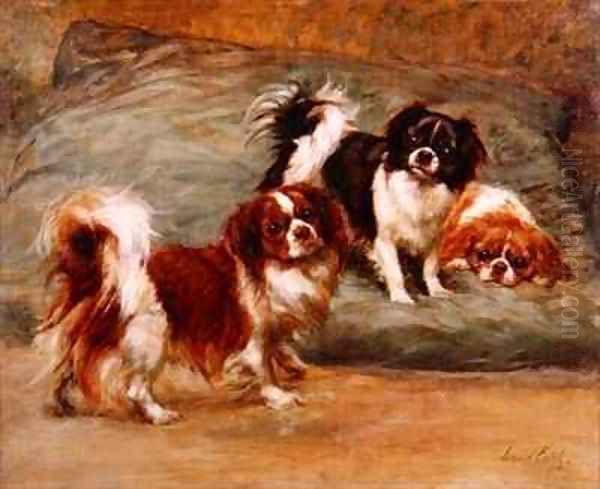 Three King Charles Spaniels on a Cushion - view 1