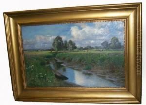 Norddeutsche Wiesenlandschaft
Bei Schulau An Einem Sommertag. Mittig Sich Schlangelnder Bachlauf Mit
Einem Am Ufer Liegendem Kahn. Rechts Ruhende Und Weidende Rinder. Unten
Links Signiert, Datiert Und Bezeichnet Fr. Schwinge, 1887. Schulau. Ol
Auf by Friedrich Wilhelm Schwinge