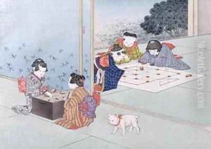 Backgammon and Musashi from the series Childrens Games by Kobayashi Eitaku