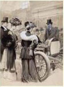 Au Salon De L'automobile. L'examen D'un Moteur, Circa 1904 by Georges Bertin, Dit Scott De Plagnolles