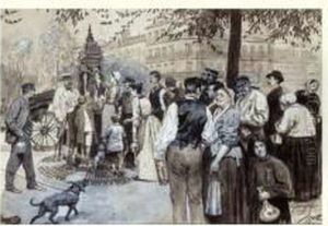 La Distribution De L'eau De 
Seine A Paris. Les Abords D'une Fontaine Publique Pourvue D'eau De 
Source Dans Le Quartier Des Ternes by Georges Bertin, Dit Scott De Plagnolles