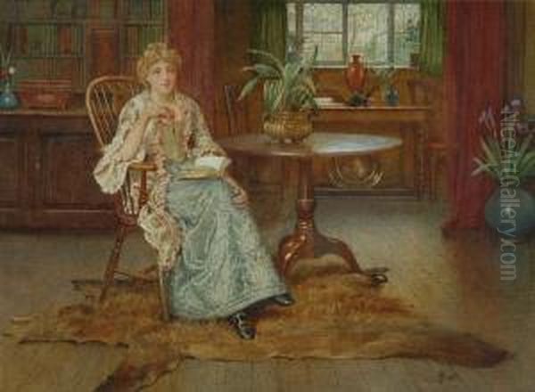 A Lady Reading A Book In An Interior - view 1