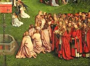 The Ghent Altarpiece detail from the Adoration of the Mystic Lamb