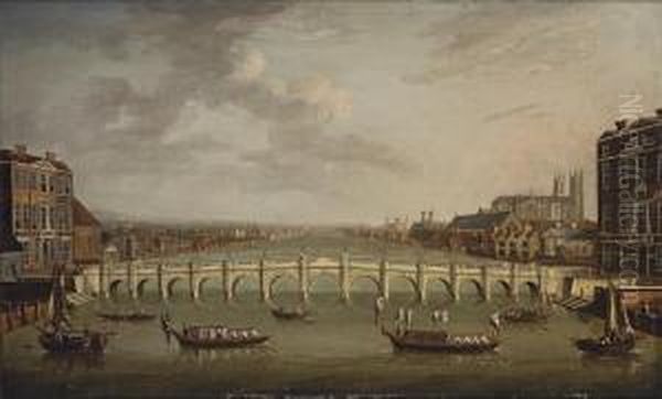 A View Of The Thames, London, 
With Westminster Bridge And The Abbeyand Palace Of Westminster Beyond - view 1