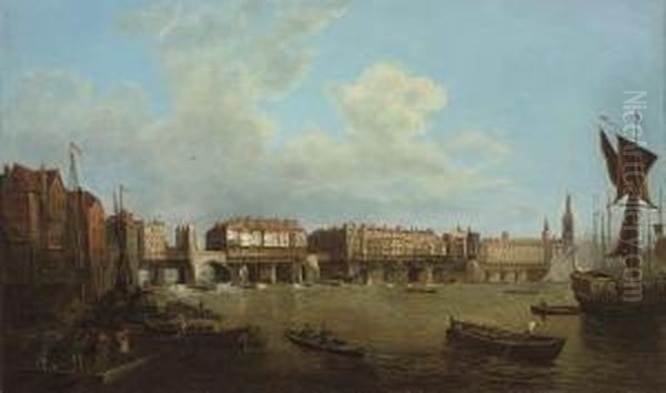 An Extensive View Of The Thames 
And The City Of London With Old London Bridge From The East, The Church 
Of St. Magnus And The Monument Beyond - view 1