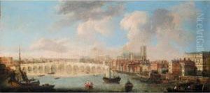View Of The Thames And Old Westminster Bridge Looking Towards Westminster Abbey by Samuel Scott