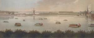 Barges On A Lagoon By A Dutch Settlement by Samuel Scott