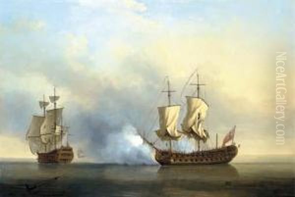 The Historic Encounter Between
H.m.s. Lion And Two French Vessels, One Of Which Was Carrying 'bonnie
Prince Charlie' En Route To Scotland To Kindle The Second Jacobite
Rebellion, 9 - view 1