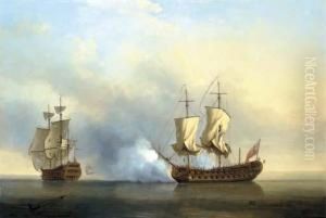 The Historic Encounter Between 
H.m.s. Lion And Two French Vessels, One Of Which Was Carrying 'bonnie 
Prince Charlie' En Route To Scotland To Kindle The Second Jacobite 
Rebellion, 9