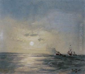 Moonlight With Two Fishing Boats by Tom Scott