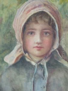 Rsa, -- 'the Pink Bonnet'; 
Watercolour, Signed With Monogram And Dated Indistinctly, 23x16cm