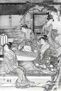 Woman playing the Koto by Hosoda Eishi