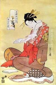 Seated Woman Reading by Hosoda Eishi