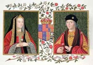 Double portrait of Elizabeth of York and Henry VII holding the white rose of York and the red rose of Lancaster from Memoirs of the Court of Queen Elizabeth