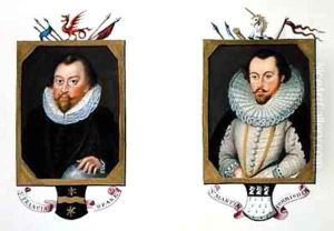 Double portrait of Sir Francis Drake and Sir Martin Frobisher from Memoirs of the Court of Queen Elizabeth