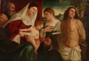 Sainte Famille Et Saint Sebastien by Sebastiano Del Piombo