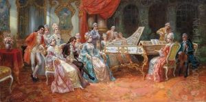 Rokokointerieur Mit Einerkonzertierenden Pianistin