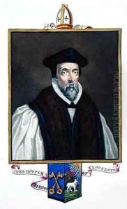Portrait of John Hooper Bishop of Gloucester from Memoirs of the Court of Queen Elizabeth