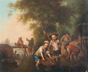 Boys Angling At The River. by Joseph Conrad Seekatz