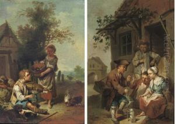 A Boy Musician With A Washer Girl; And A Street Vendor With Peasant Children - view 1
