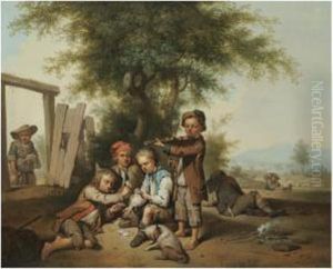 Young Boys Playing Cards And The Violin In A Landscape Young Boys Playing Cards And The Violin In A Landscape