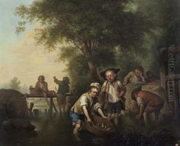 Angelnde Buben Am Fluss. - view 1
