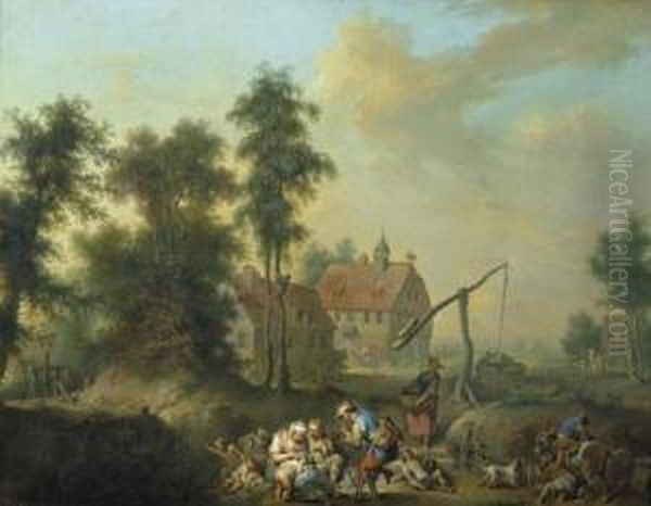 Bauerliche Szene Vor Einem Ziehbrunnen. Um 1765. - view 1