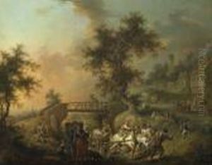 Pferdegespann Vor Einer Holzbrucke. Um 1765. by Joseph Conrad Seekatz