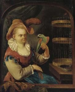 A Lady With A Parrot At A Casement
