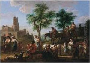 A Landscape With A Horse And Cart And Other Travellers Near Ruins by Joseph Conrad Seekatz