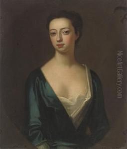 Portrait Of A Lady, 
Traditionally Identified As Elizabeth Greville (d.1699), Lady Guilford, 
Half-length, In A Blue Dress, In A Feigned Oval