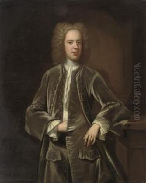 Portrait Of Mr Barton, Son Of 
Dr. Samuel Barton, Three-quarter-length, In A Grey Velvet Suit, Leaning 
On A Plinth - view 1