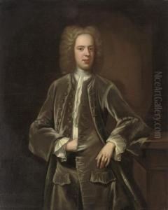 Portrait Of Mr Barton, Son Of 
Dr. Samuel Barton, Three-quarter-length, In A Grey Velvet Suit, Leaning 
On A Plinth