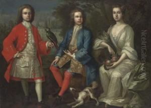 Portrait Of A Gentleman In A Red Coat With A Parrot