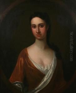 Portrait Of A Lady, Half Length,
 Believed To Be Mary Verney, Wearing Brown Gown, Within A Painted Oval