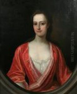 Portrait Of A Lady, Half Length,
 Believed To Be Margaret Verney (died 1774), Wearing Red Gown, In 
Painted Oval
