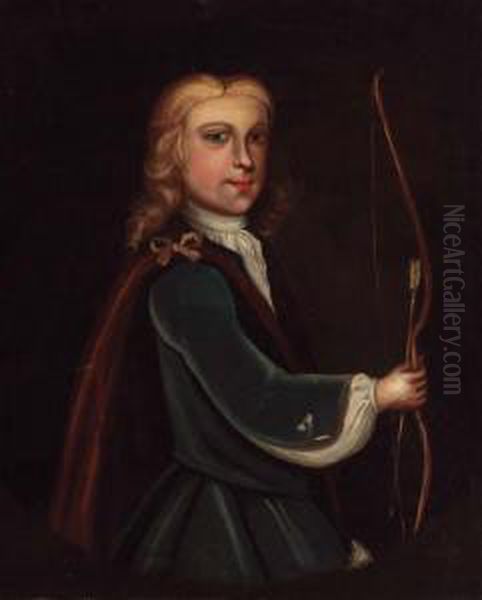 Portrait Of A Boy, Half-length,
In A Blue Coat And White Shirt,holding A Bow And Arrow, Feigned Oval - view 1